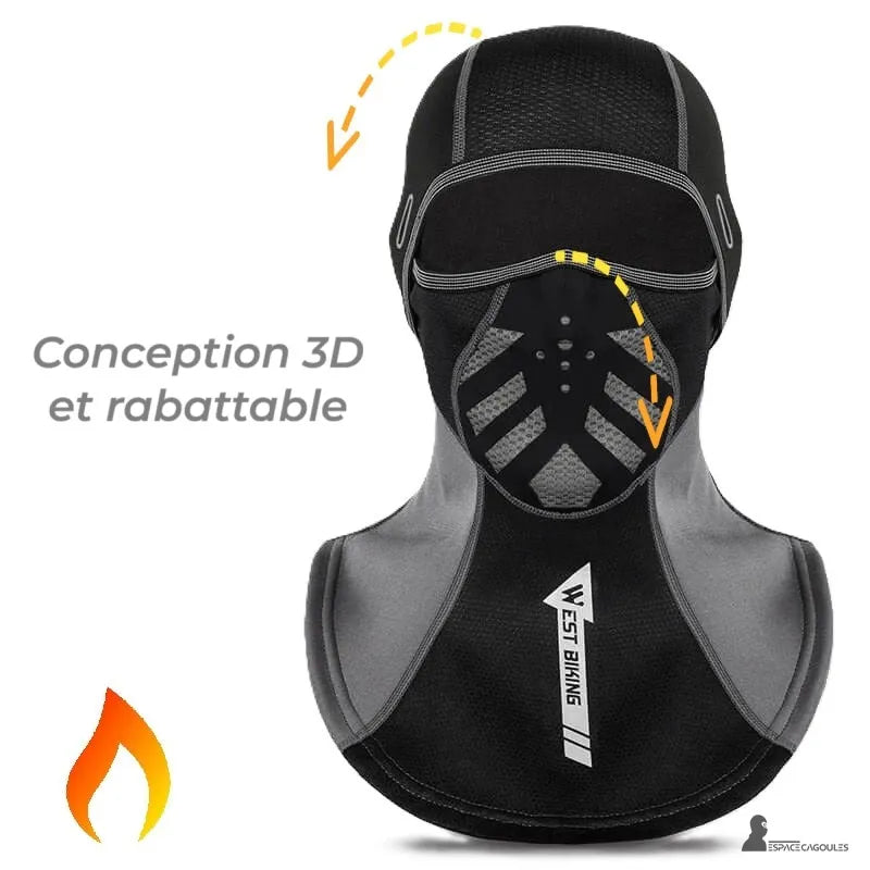 Cagoule pour moto 3D ajustĂ©e avec design rabattable et protection intĂ©grale du visage et du cou, idĂ©ale pour lâhiver