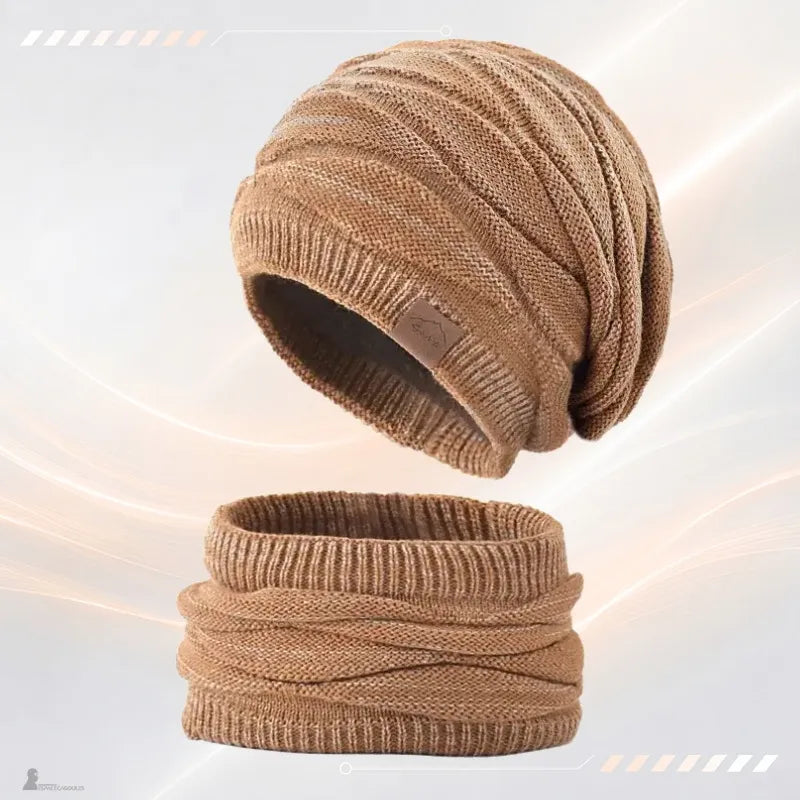 Bonnet cagoule 2 en 1 Duo camel : bonnet et tour de cou assortis - Espace Cagoules