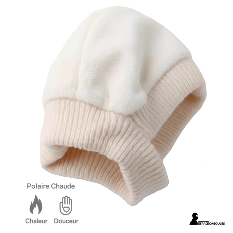 Bonnet Cagoule bébé doublé polaire blanche chaud et confortable vu de l’intérieur, symbole chaleur et douceur, Espace Cagoules