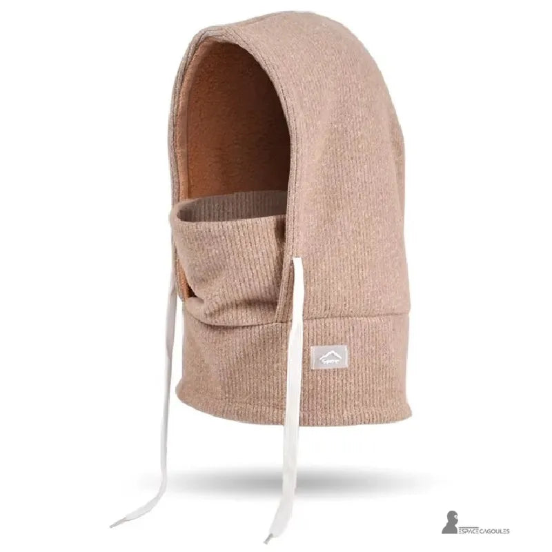 Bonnet cagoule enfant couleur camel en polaire côtelée moelleuse avec doublure chaude pour les sorties d’hiver - Espace Cagoules