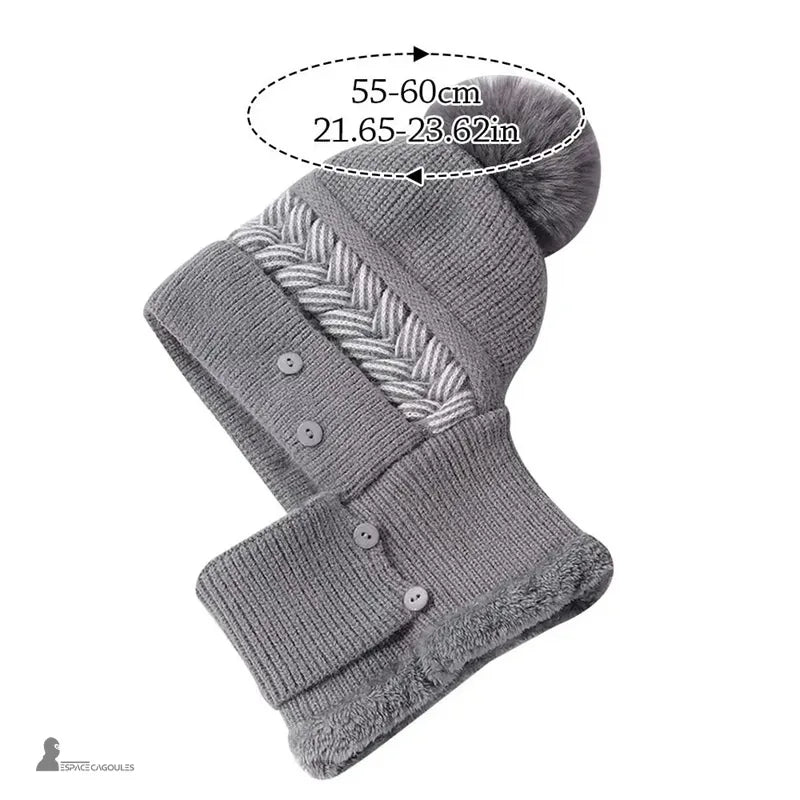 Grauer Damen-Sturmhaubenhut mit Bommel und Flechtmuster, mit den Maßen 55 bis 60 cm, Espace Cagoules