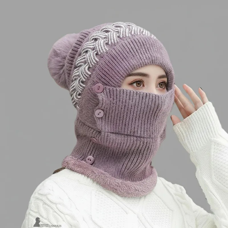 Graue Damen-Sturmhaubenmütze mit erhöhtem unteren Teil, dicker Strickstruktur und weichem Besatz, Espace Cagoules