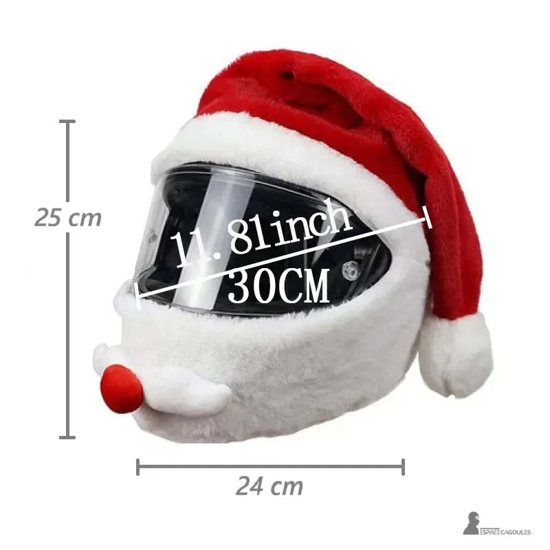 Bonnet père Noël casque moto avec mesures 30 cm x 25 cm x 24 cm pour ajustement parfait sur casque intégral