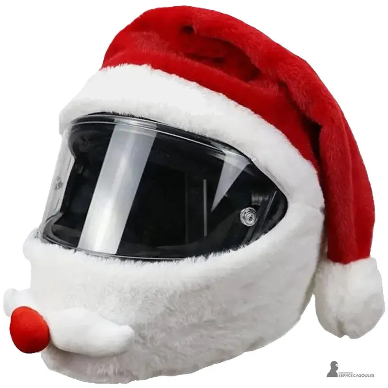 Bonnet père Noël casque moto avec visière transparente et fourrure blanche pour décoration festive originale