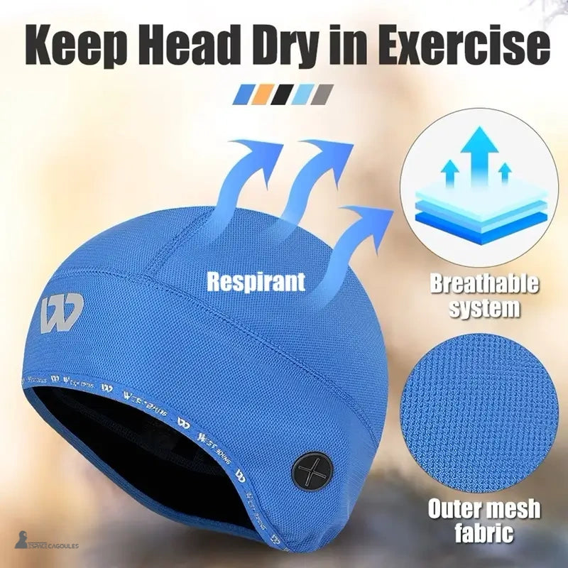 Bonnet sous casque velo noir avec tissu polaire intérieur et extérieur coupe-vent