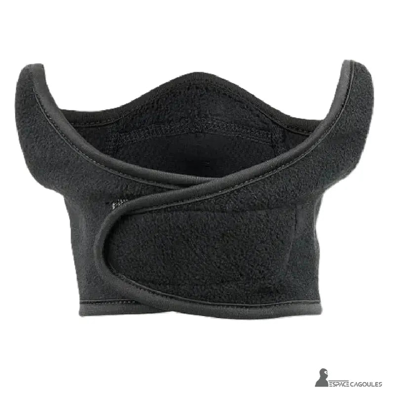 Cache cou cagoule femme noire vue arrière avec fermeture croisée et intérieur polaire