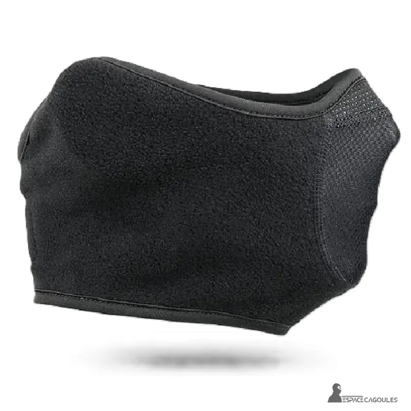 Cache cou cagoule femme noire vue de profil en polaire avec couture renforcée et design ergonomique