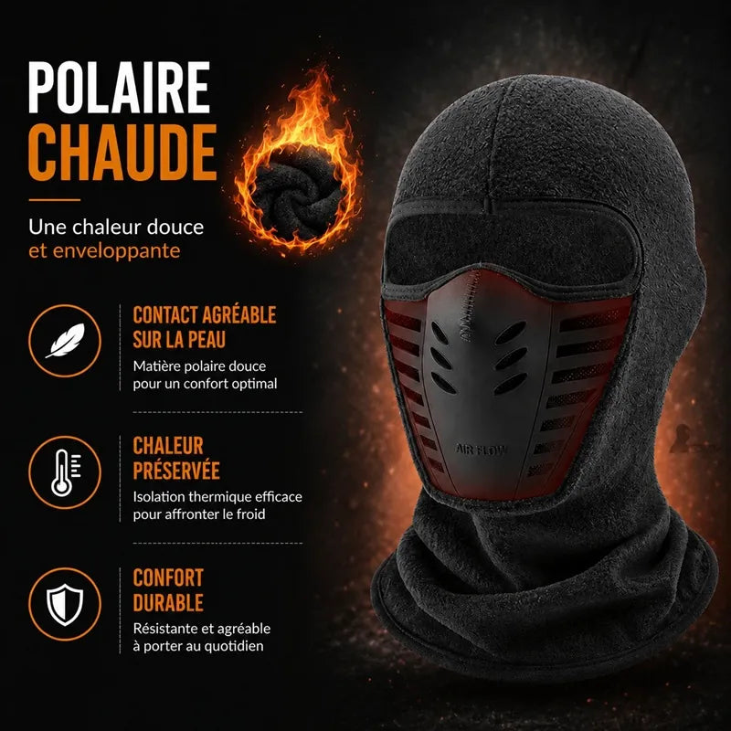 Cagoule anti-buée noire mettant en avant la polaire chaude et douce au contact de la peau pour une isolation thermique contre le froid - Espace Cagoules
