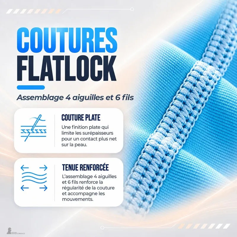 Coutures flatlock de la cagoule anti-UV UPF 40+, assemblage 4 aiguilles et 6 fils pour une finition plate et un contact net sur la peau - Espace Cagoules