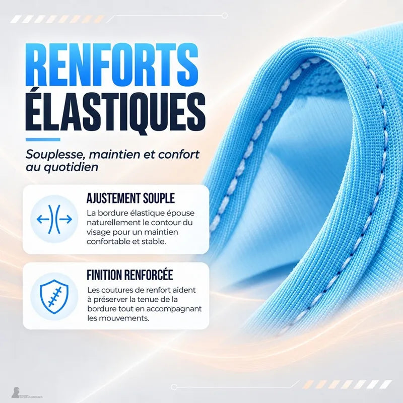 Renforts élastiques de la cagoule anti-UV UPF 40+ : bordure souple qui épouse le contour du visage et coutures de renfort pour un maintien stable - Espace Cagoules