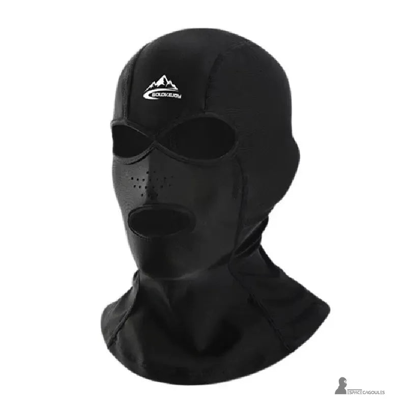 Svart UPF 50+ UV-balaclava med synliga sömmar och öppning för ögon och mun, solskydd och andningsförmåga – Espace Cagoules