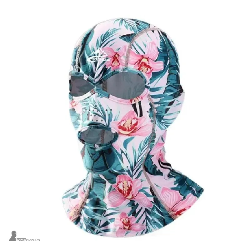 UPF 50 anti UV balaclava + blommigt tryck i tropiska toner, andningsbart solskydd för vattenaktiviteter – Espace Cagoules