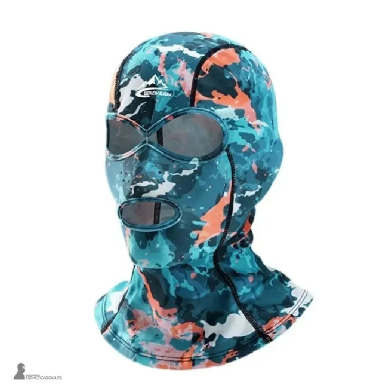 UPF 50 anti UV balaclava + blå och orange kamouflage, anti-UV-tyg perfekt för surfing eller dykning – Espace Cagoules