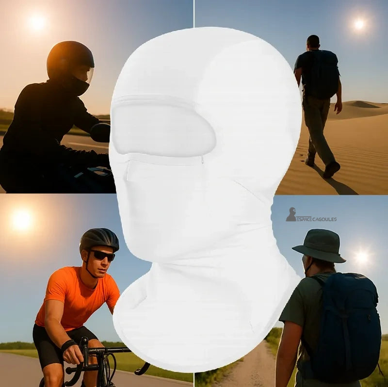 Vit anti UV-huva för cykling och vandring i solen, solskydd för hela ansiktet och halsen