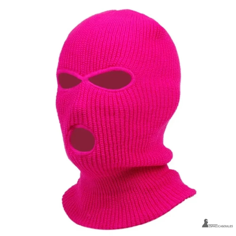 Fuchsia pink open mouth balaclava in soft mesh, designed for winter, studio photo on white background