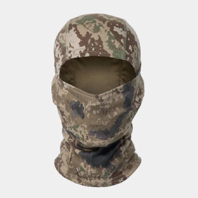 Desert beige military camouflage balaclava with breathable design, perfect for arid areas.