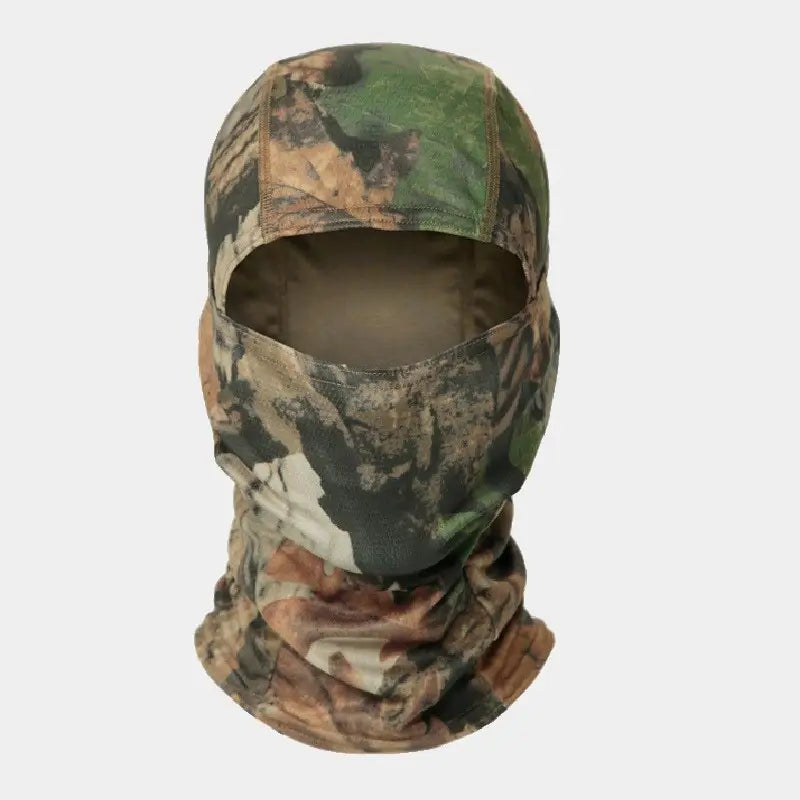 Green military camouflage balaclava, designed for optimal protection in the forest.