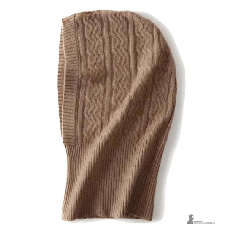 Huva Hood: Gul kamelull som ligger platt, varm och elegant tvinnad ull