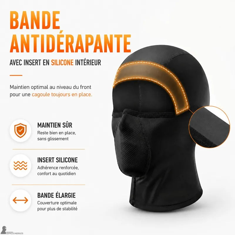 Bande antidérapante au front avec insert silicone de la cagoule moto GripFit pour un maintien sûr - Espace Cagoules