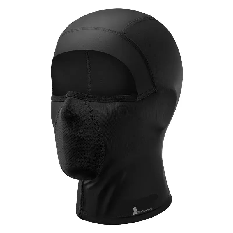 Cagoule casque moto GripFit noire vue de trois quarts avec zone mesh respirante bouche-nez - Espace Cagoules