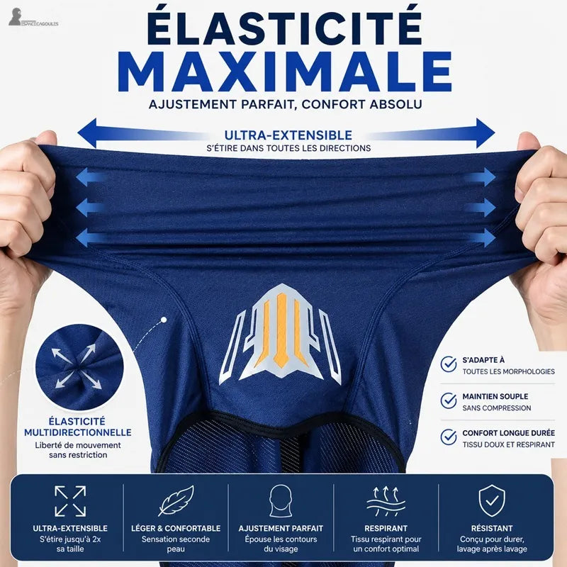 Tissu de la cagoule casquette étiré à deux mains montrant son élasticité multidirectionnelle et son ajustement à toutes les morphologies - Espace Cagoules