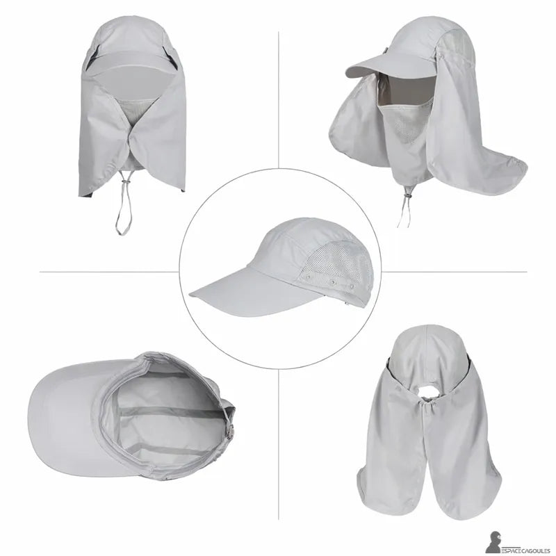 Cagoule casquette modulable présentée sous plusieurs angles avec vue éclatée et détails du produit - Espace Cagoules