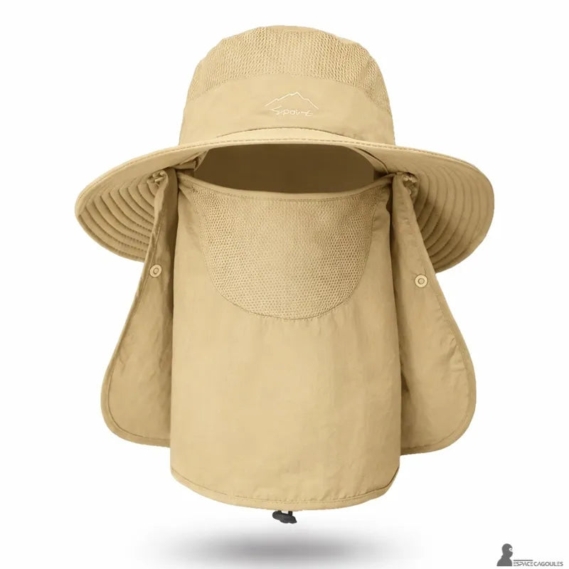 Beige sun protection hood hat front view with full protection - Hood Space