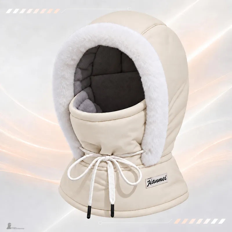 Cagoule chaude Skaïa beige avec doublure polaire, masque intégré et cordon de serrage - Espace Cagoules
