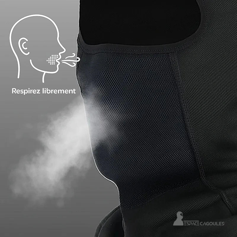 Zoom sur le panneau respirant de la cagoule permettant une meilleure circulation de l'air - Espace Cagoules