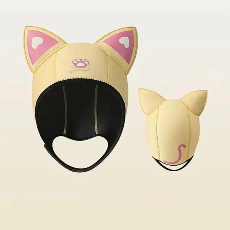 Yellow humorous diving balaclava with cat ears. Designed for scuba diving and freediving, it combines originality and functionality.