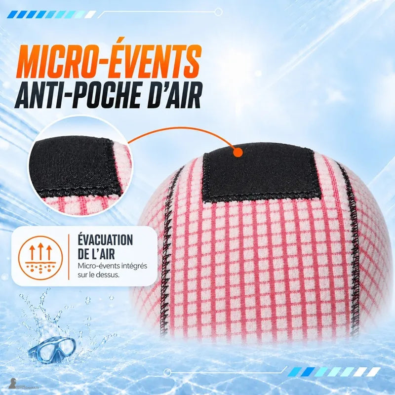 Micro-évents anti-poche d'air sur le dessus de la cagoule de plongée AquaHood - Espace Cagoules