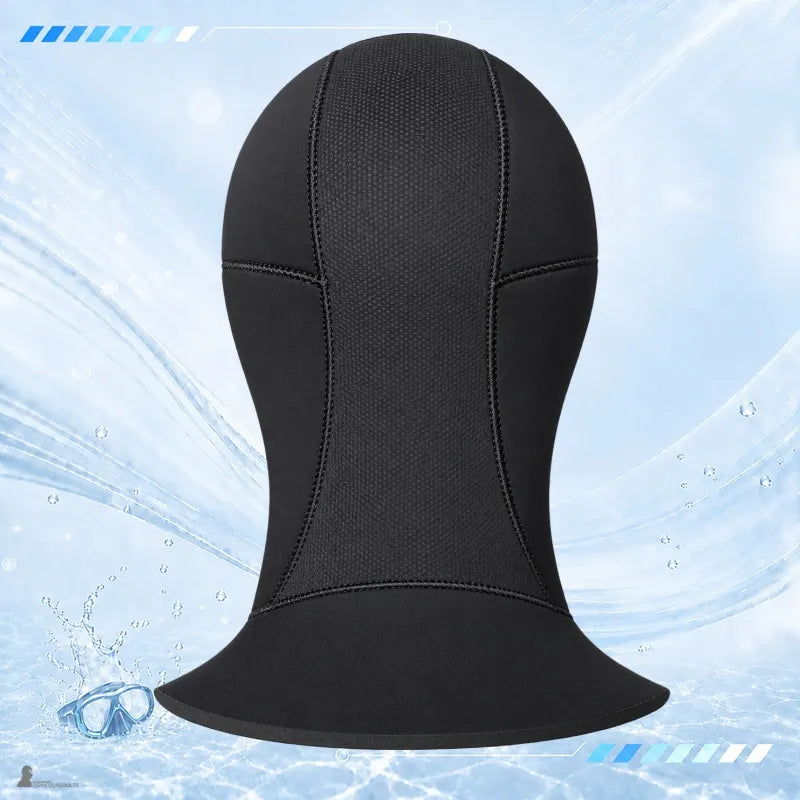 Cagoule de plongée AquaHood vue de dos, bavette couvrant la nuque et le haut du dos - Espace Cagoules