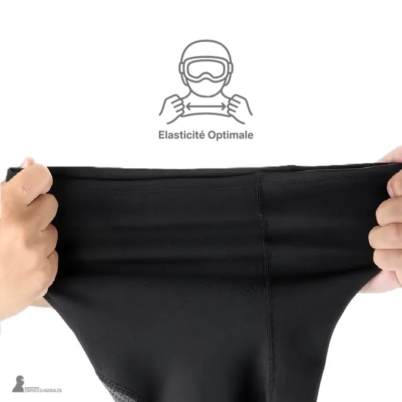 Soft and adjustable elastic fabric ski balaclava with a flexible stretch shape, close-up view demonstrating the elasticity of the textile on a white background - Balaclava Space.
