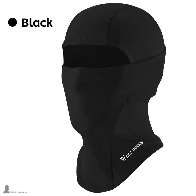 Cagoule de ski enfant SnowKid noire présentée sur mannequin sans visage vue de profil avec ouverture pour les yeux et protection couvrant le cou – Espace Cagoules