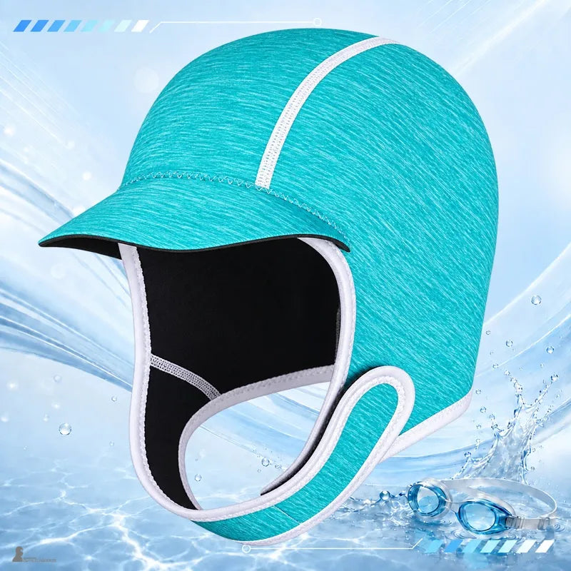 Cagoule de surf néoprène CapSurf coloris turquoise à liseré blanc et visière - Espace Cagoules