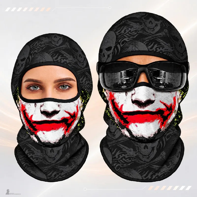 Cagoule drôle Comik motif sourire de clown peint en rouge sur fond noir à têtes de mort - Espace Cagoules