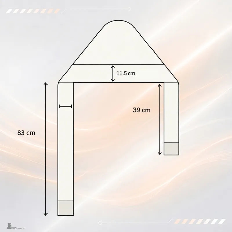 Schéma coté d'une cagoule écharpe : pans de 83 cm de long sur 11,5 cm de large et ouverture visage de 39 cm - Espace Cagoules