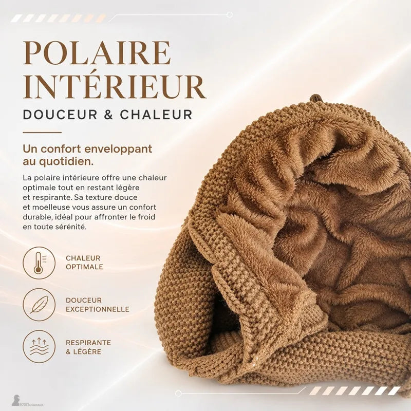 Intérieur doublé polaire d'une cagoule écharpe grise, gros plan sur la matière moelleuse et respirante - Espace Cagoules