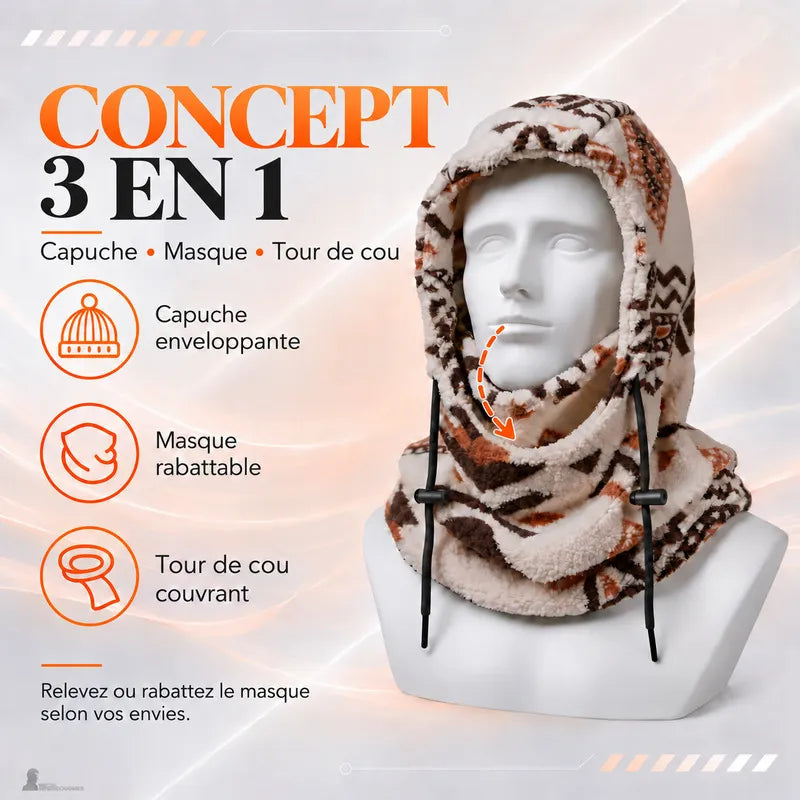 Cagoule en polaire PolarHead 3 en 1 sur buste : capuche enveloppante, masque rabattable et tour de cou couvrant - Espace Cagoules