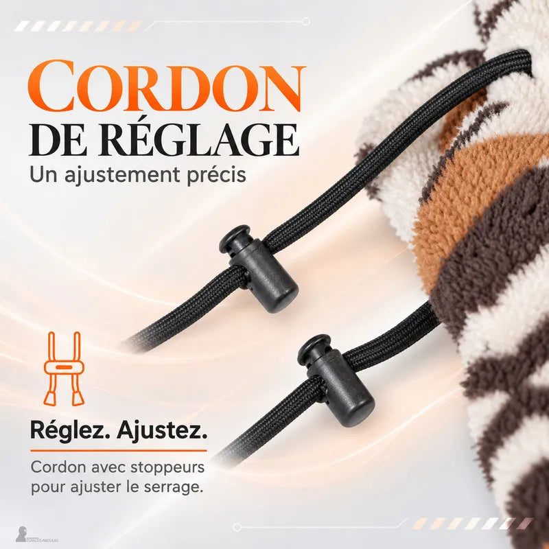 Gros plan sur le cordon de réglage à stoppeurs de PolarHead pour ajuster le serrage autour du visage - Espace Cagoules
