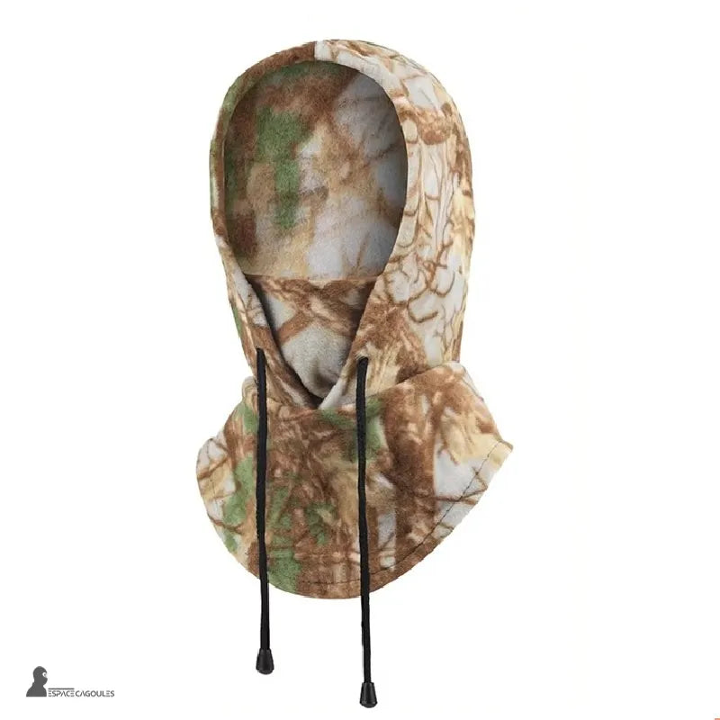 Brown and green camouflage polarhead fleece balaclava front view