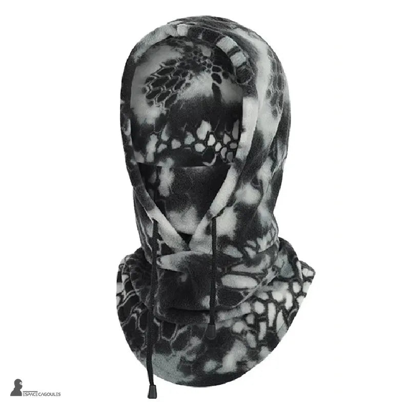 Black and grey camouflage polarhead fleece balaclava with reptile effect