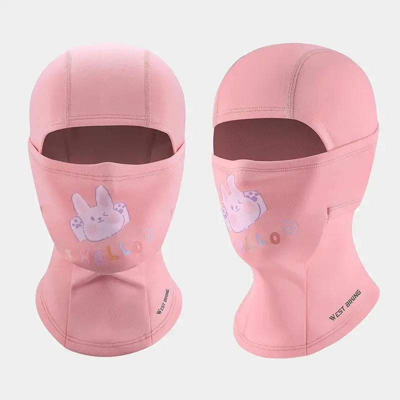 Olika rosa 3-Äriga balaclavas för barn, med roliga och tÀckande kanindesigner, perfekta för att hÄlla barnen varma pÄ vintern.