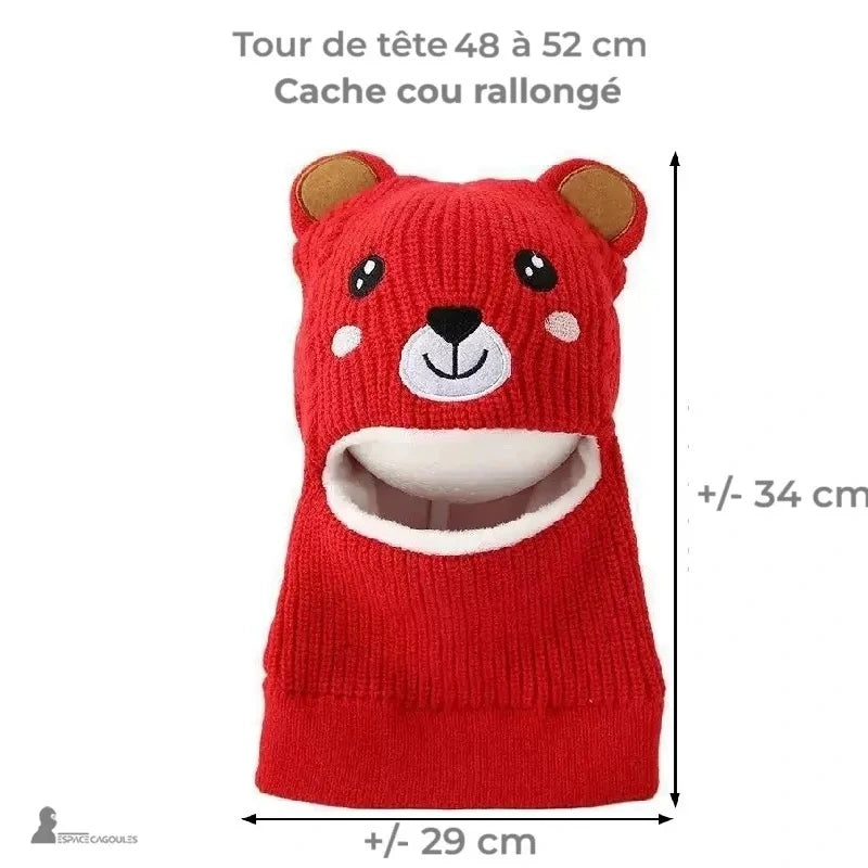 Passamontagna per bambini di 5 anni, passamontagne, orso rosso con dimensioni 29 cm, larghezza, 34 cm di altezza e circonferenza della testa, 48-52 cm – Espace Cagoules