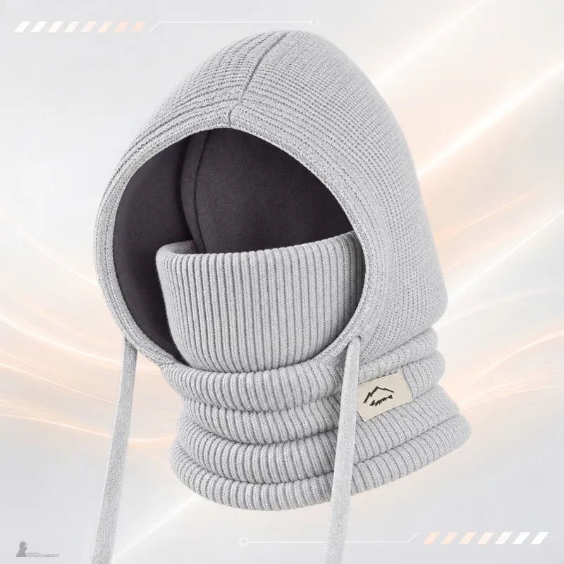 Cagoule enfant hiver gris clair Ptigloo en maille côtelée, capuche doublée polaire, masque relevé et tour de cou intégré - Espace Cagoules