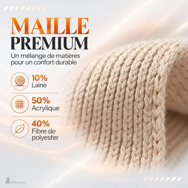 Close-up of Elisa balaclava knit: 10% wool, 50% acrylic, 40% polyester - Espace Cagoules