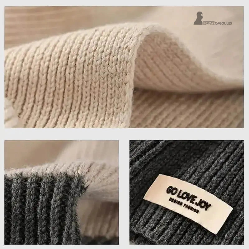 Cagoule femme chic gros plan sur les détails en maille tricot, texture chaude et confortable.