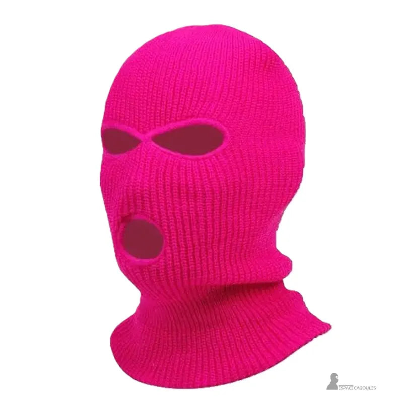 Passamontagna rosa fluorescente femminile senza iscrizione in lana lavorata a maglia, maschera che copre tutto il viso con aperture per occhi e bocca
