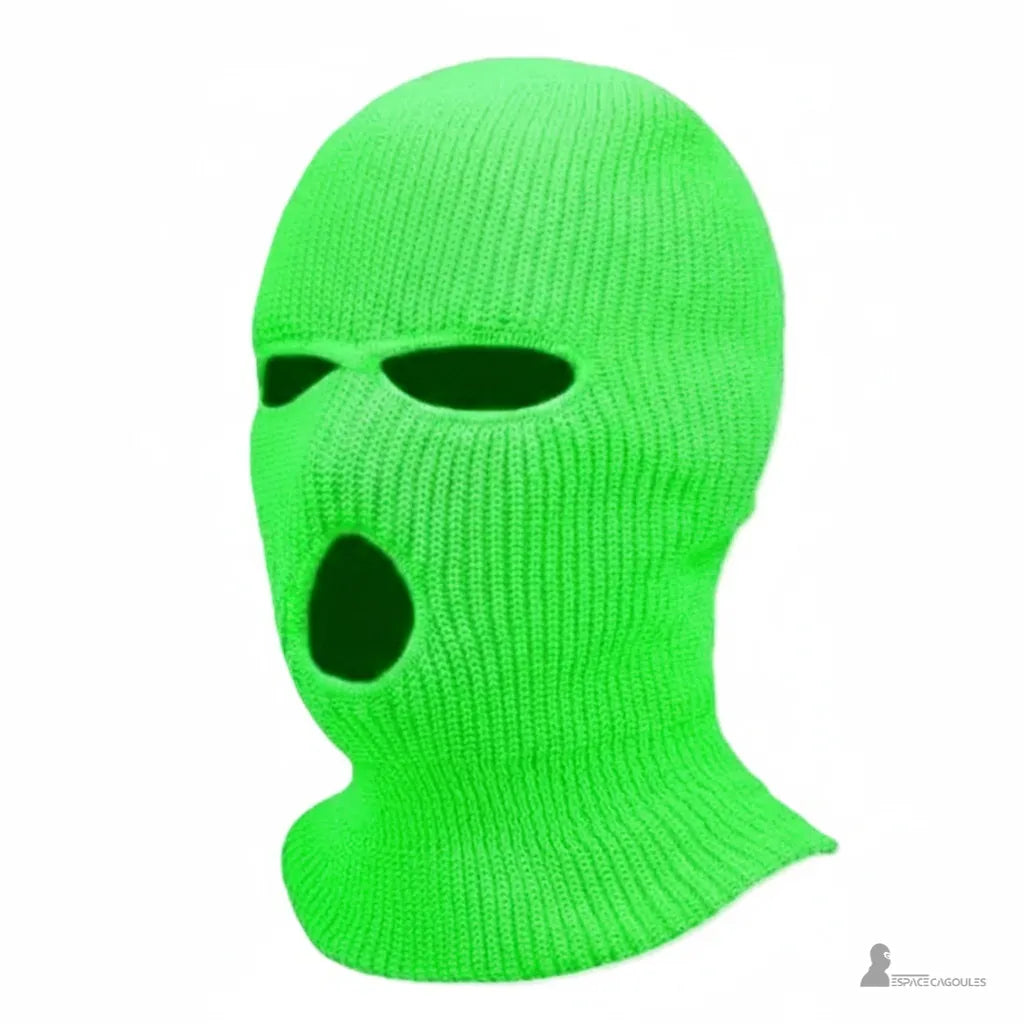 Cagoule femme fluo verte sans inscription en maille chaude, masque intégral avec ouverture ovale pour la bouche et yeux horizontaux