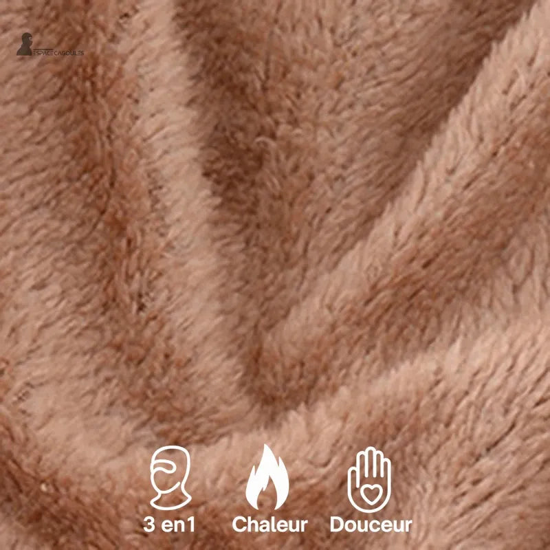 Damenhaube mit Fell Zoom-Material, Nahaufnahme des beigen Fleece-Stoffs, der Weichheit, Wärme und Komfort 3 in 1 veranschaulicht - Cagoules Raum